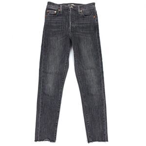 LEVIS Wedgie Skinny High Rise Ankle Crop Raw Hem Jeans Black Denim 90s Grunge 26